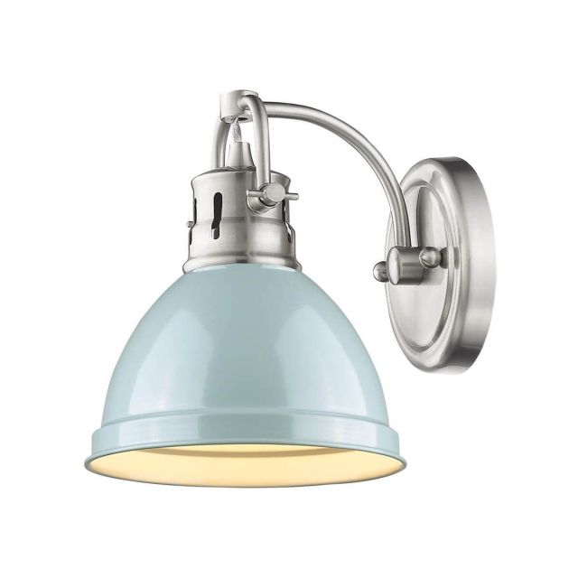 Golden Lighting 3602-BA1 PW-SF Duncan 1 Light 7 inch Bath Vanity In Pewter with Seafoam Shade
